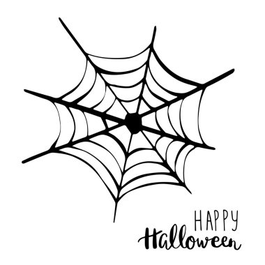 Siyah örümcek ağ simgesi. Mutlu Cadılar Bayramı mesajı. Tatil vektör arka planı.