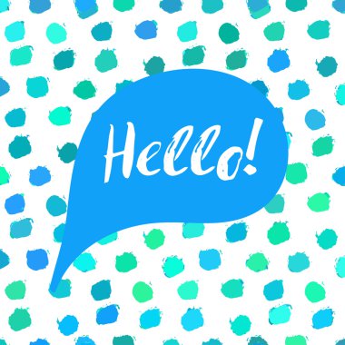 Metin Merhaba ile Konuşma balonu. Konfeti arka plan. Vektör çizimi