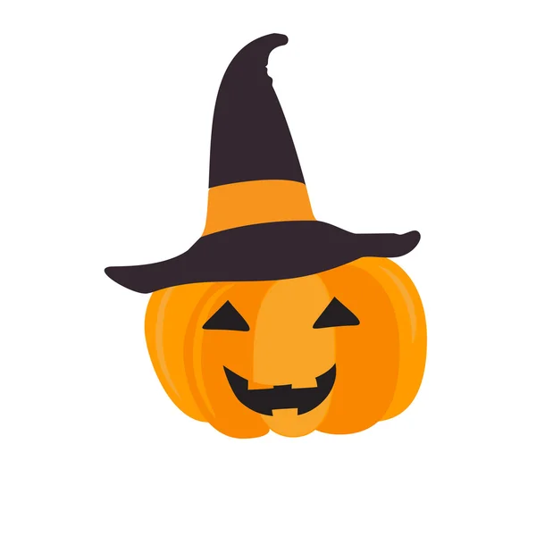 Citrouille d'Halloween avec chapeau de sorcière noir. Symbole vectoriel abstrait d'Halloween isolé sur blanc — Image vectorielle