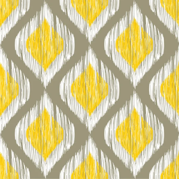 Yellow, white and grey rhomb seamless pattern in native ikat style. — ストックベクタ