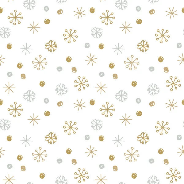 シクバーとゴールドスノーフレークを持つベクトルシームレスな冬のパターンの背景. — ストックベクタ