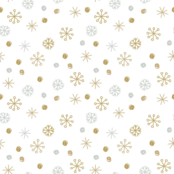 Vector Seamless Winter Pattern Background with Sikver and Gold Snowflakes. — Stock Vector