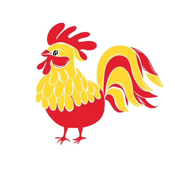 Grazioso disegno simbolo uccello nuovo anno. Gallo illustrazione cartone animato — Vettoriale Stock