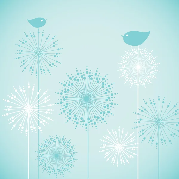Симпатичний дизайн дитячої синьої картки запрошення. ілюстрація до свята, дня народження, друку, теґу та банера Птахи на квітах . — стокове фото