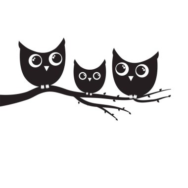 Beyaz arka planda tek başına kalan baykuş ailesi