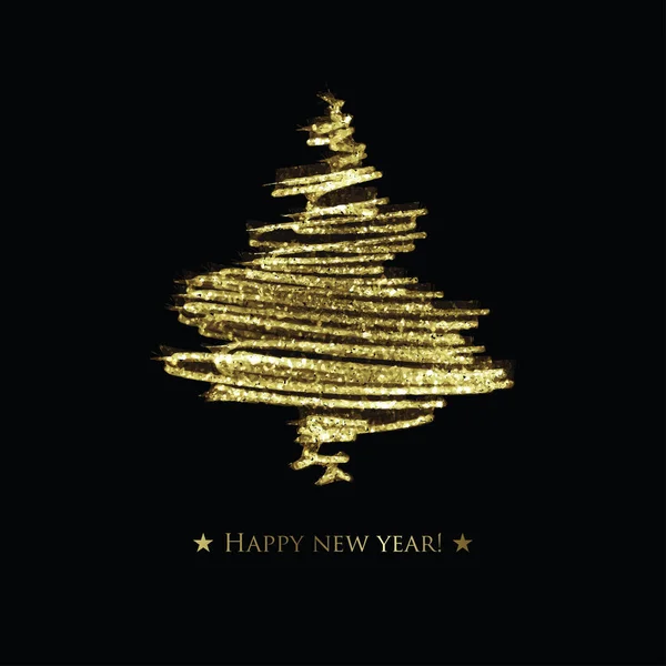 Gold glitter vector Christmas tree on black background. Art creative concept illustration for web, poster, card design. — Stock Vector