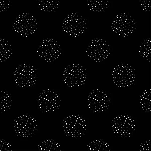 Chaotic Polka Dots padrão sem costura. Vetor pintado fundo de pequenas rodadas. Abstrato padrão branco e preto para impressão de tecido, cartão de papel, toalha de mesa, moda. —  Vetores de Stock