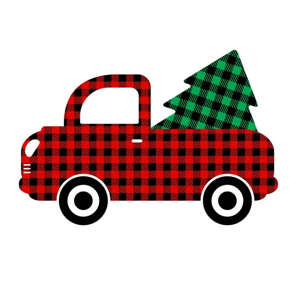 Traslado vintage, camião com árvore de Natal. Ilustração vetorial. — Vetor de Stock
