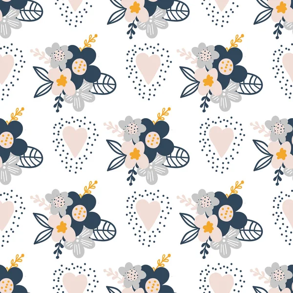 Nahtloses Muster mit kreativen dekorativen Blumen im skandinavischen Stil. Ideal für Stoff, Textil. Vektorhintergrund — Stockvektor