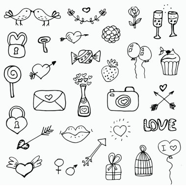 Sevgililer günü doodle öğeleri gemide kümesi