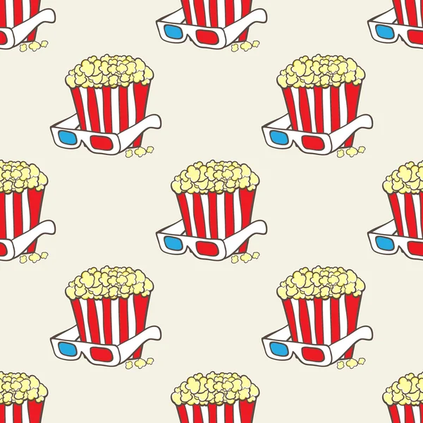 Seamless vector pattern with doodle pop corn baskets and stars — Stock Vector