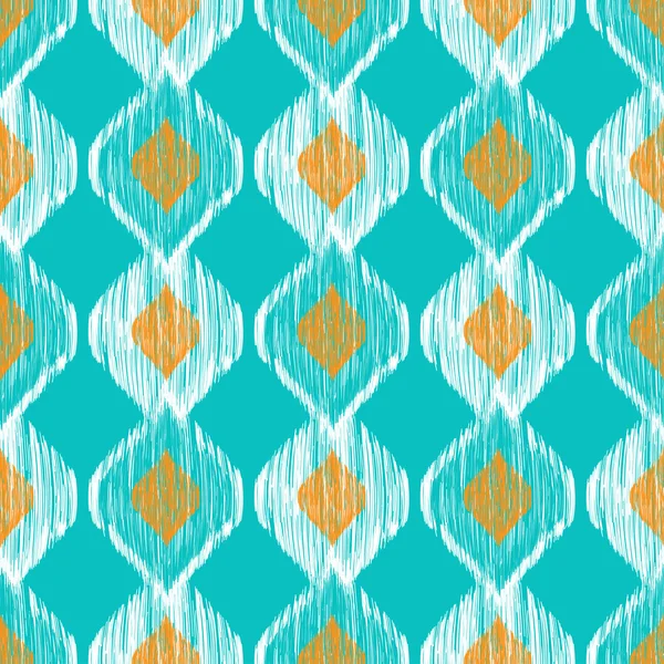 Patrón sin costura étnica Ikat en colores azul y amarillo — Vector de stock