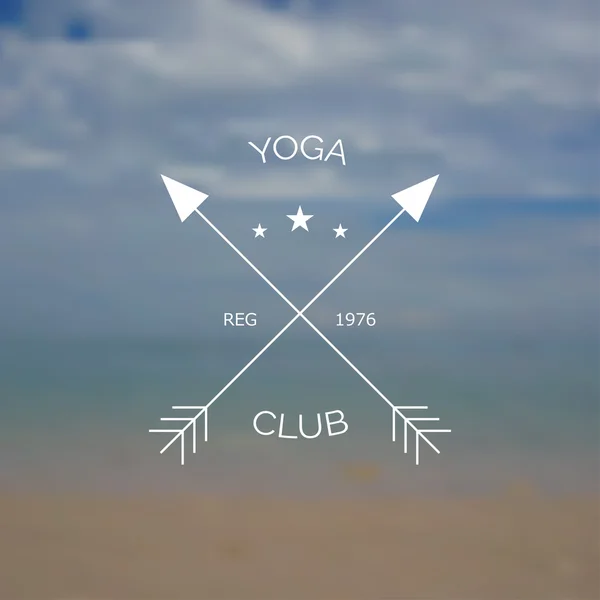 Yoga club logo on blurry photo of sea — Stock Vector