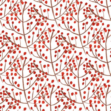 Kırmızı dut dalları ile suluboya desen