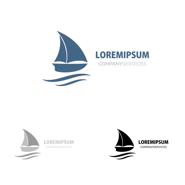 Schip teken. kleine blauwe boot. Branding identiteit. Corporate vector logo ontwerp. — Stockvector