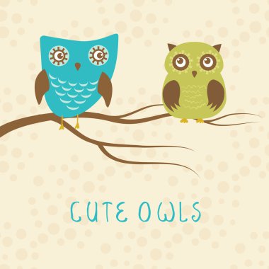 vektör arka çift baykuş dalı ile