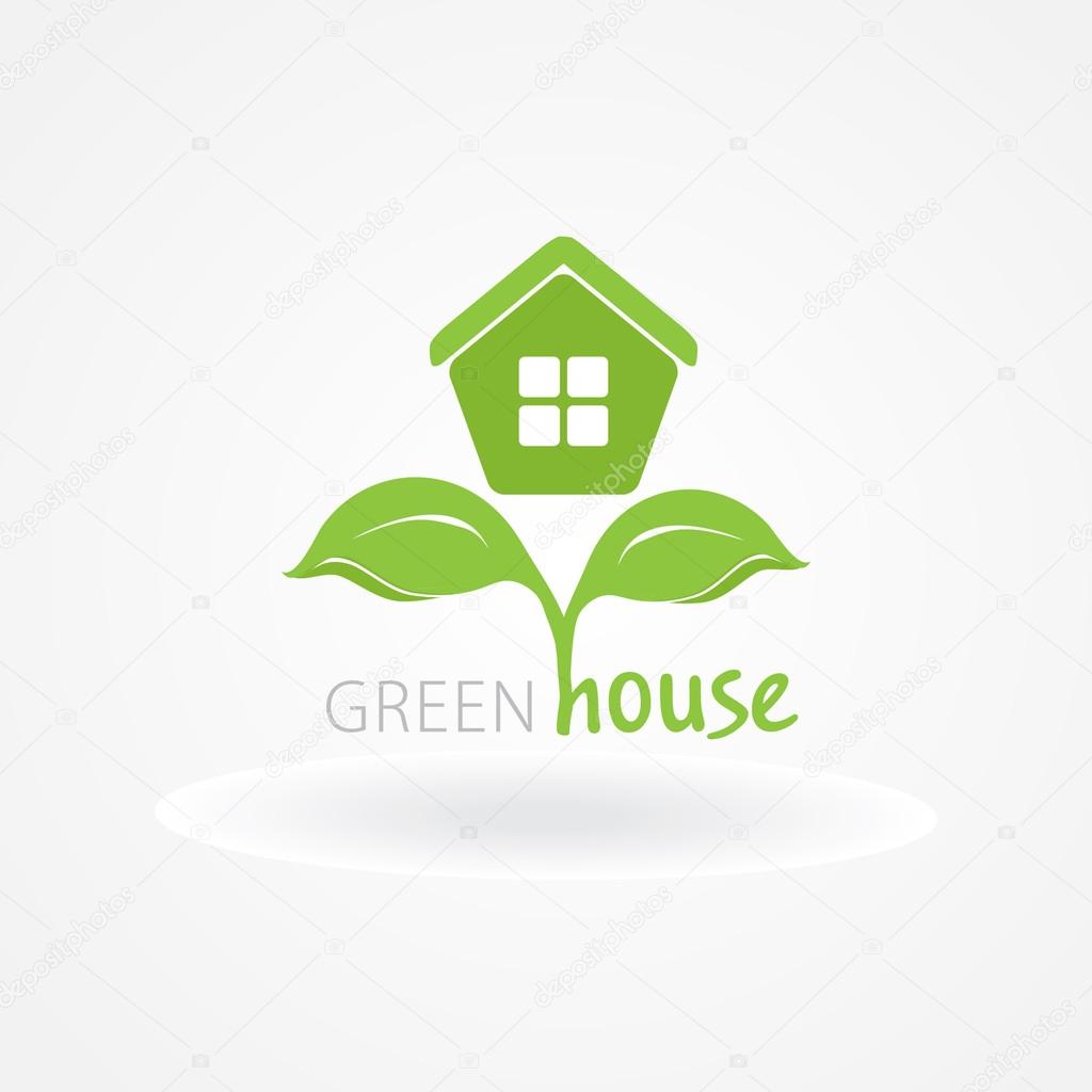 Eco house with green leaves. House logo. Ecological house icon.