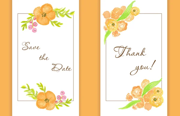 Wedding card with peach peonies . Watercolor painted vector card — Stock Vector