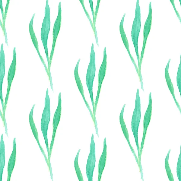 Nahtloses Muster mit grünem Blatt. Vektorillustration. Aquarell bemalten Hintergrund — Stockvektor