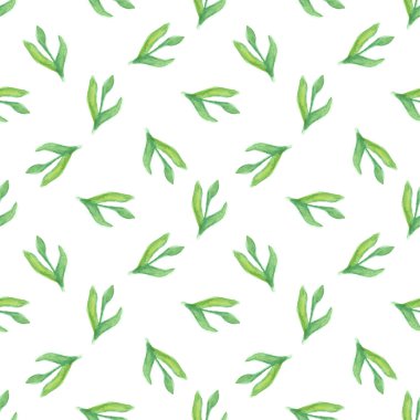 Yeşil yaprak ile Seamless modeli. Vektör çizim. Arka plan boyalı suluboya