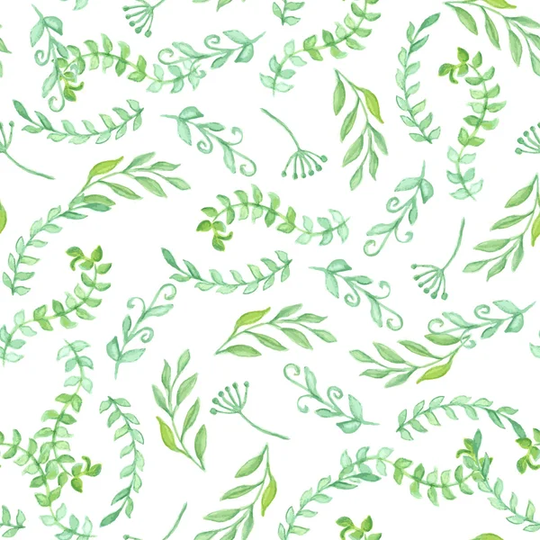 Seamless pattern with green  leaf. Vector illustration. Watercolor painted background — Stock Vector