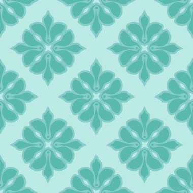 Mavi renklerde sorunsuz damask deseni. Vektör arka plan