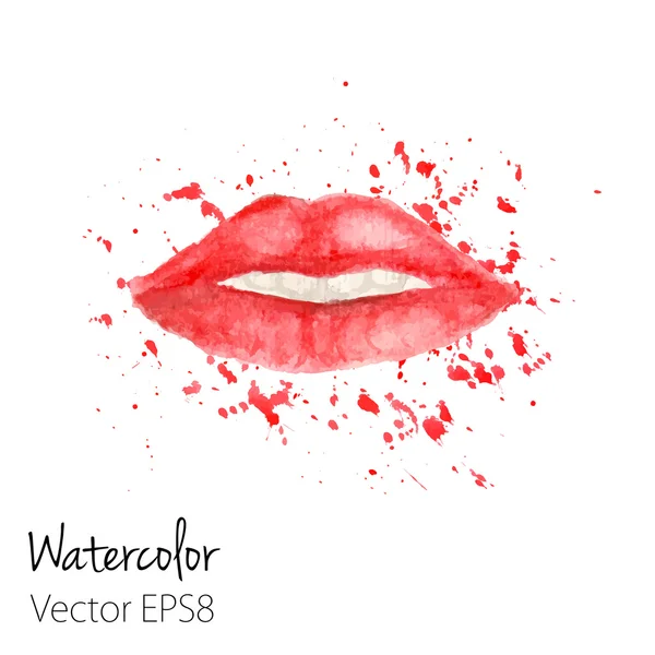 Acuarela pintada labios rojos Vector ilustración . — Archivo Imágenes Vectoriales