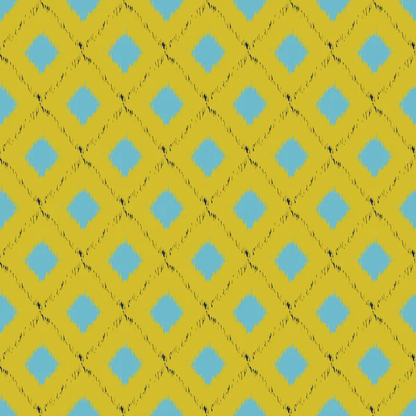 Patrón ikat sin costuras en colores amarillo y azul. Fondo tribal vectorial . — Vector de stock