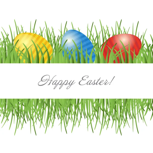 Easter card with eggs on green grass — Stock Vector