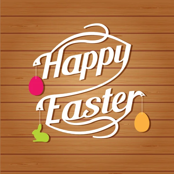 Happy easter lettering. White  letters text  on wood background — Stock Vector