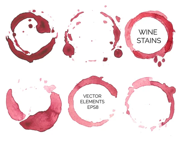 Conjunto vectorial de manchas de vino pintadas de acuarela — Vector de stock