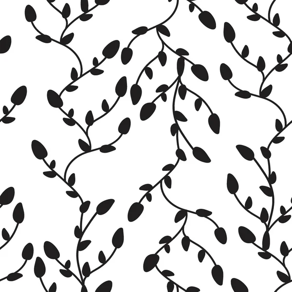 Seamless black and white  branches and leaves — Stock Vector