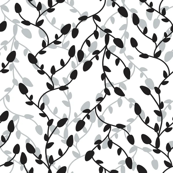 Безшовні чорно-білі гілки та листя — стоковий вектор