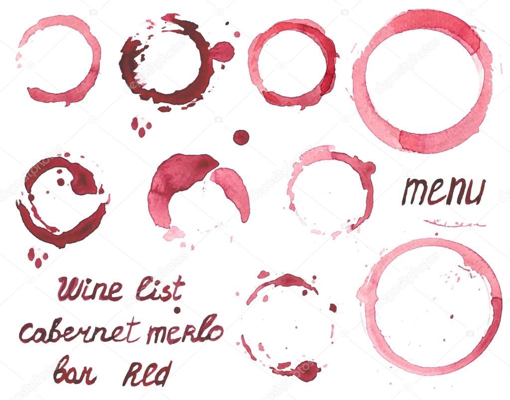 Vector set of watercolor painted wine stains