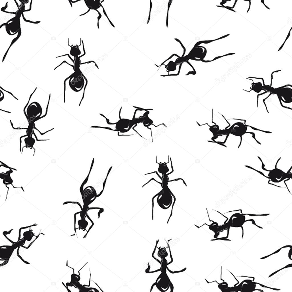 Seamless pattern with cute many brown ants on background