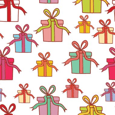 Seamless pattern with colorful present boxes illustration for Christmas or birthday card.
