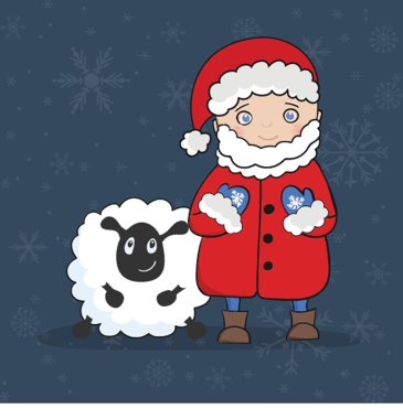 Vector illustration with Santa Claus and white Sheep greeting card. Christmas, New year 2015 holiday background.