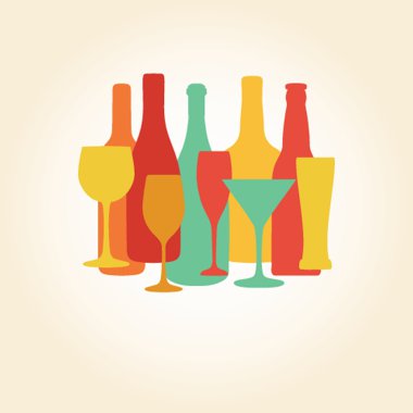 Alcohol Bottles and glasses pattern. Beer, champagne, wine , other drinks design. vector Alcohol Bottles and glasses pattern. Beer, champagne, wine , other drinks design. vector