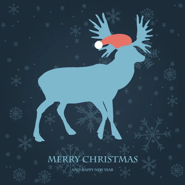 Christmas card with reindeer in Santa hat. — Stock Vector