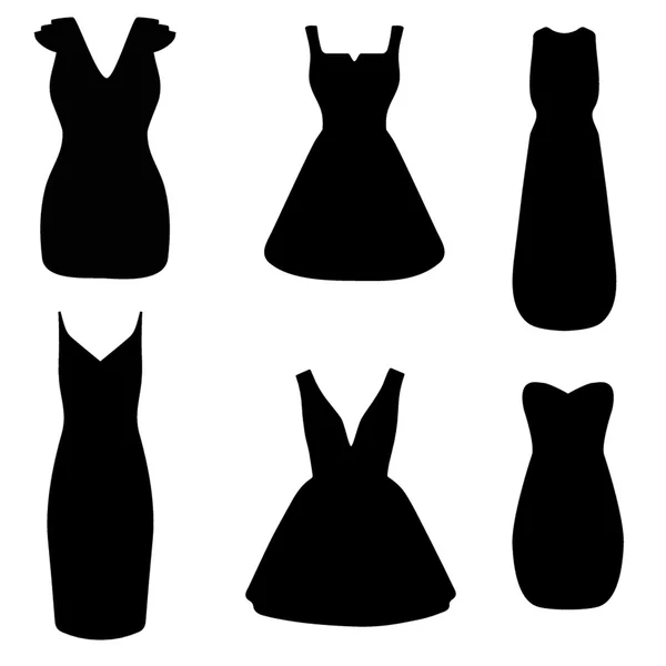 Siluetas de mujer en varios vestidos . — Vector de stock