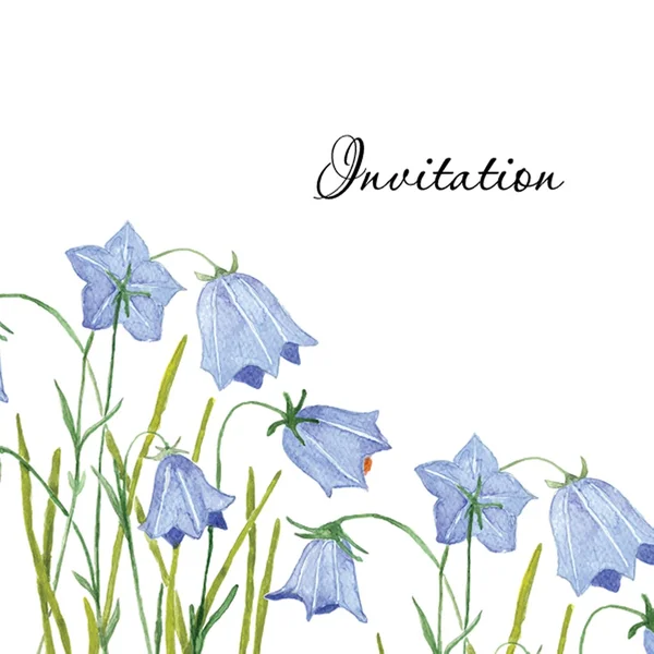 Bluebell flowers. Greeting or invitation vector card.  Hand drawn aquarel illustration. — Stock Vector