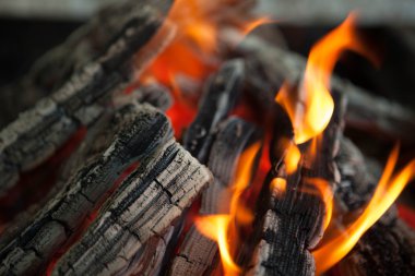 Alevler kömürleşmiş odun ile güzel ateş