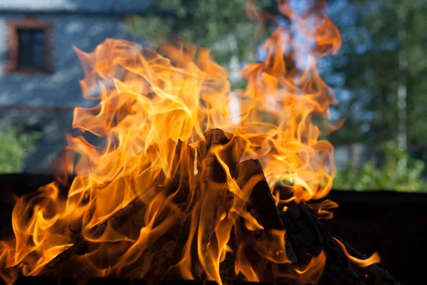 Beautiful fire with flames charred wood — Stock Photo, Image