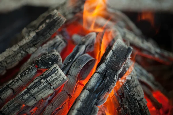 Beautiful fire with flames charred wood — Stock Photo, Image