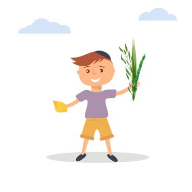 Vector illustration of little boy in Jewish skullcap.