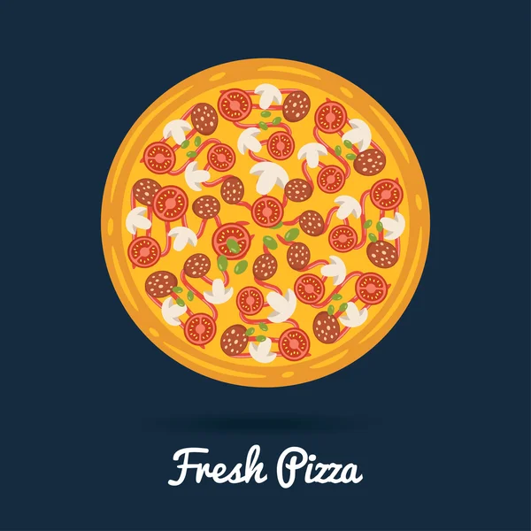 Свежая пицца с салями. Векторная иллюстрация здоровой пиццы в плоском стиле — стоковый вектор