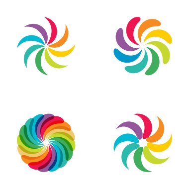 Parlak renkler gökkuşağı çiçek logo seti.  
