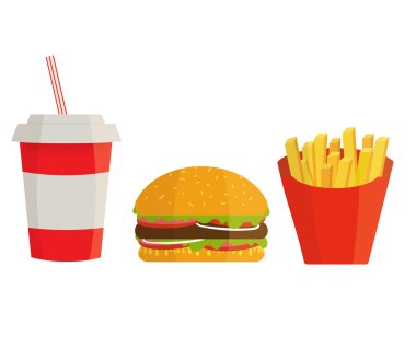 afiş fast food cola, hamburger ve patates kızartması ile