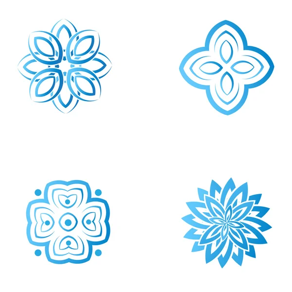 Set of four blue flower abstract logo designs. — Stok Vektör