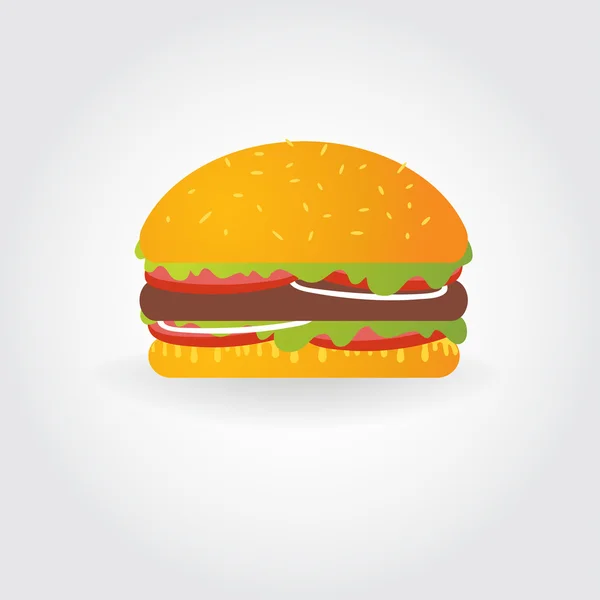 Illustrazione Hamburger. Icona piatta con gustoso hamburger — Vettoriale Stock